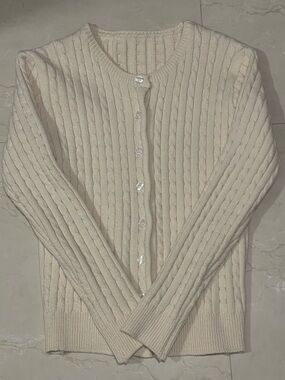 Classic Cream Cable-Knit Button-Front Cardigan